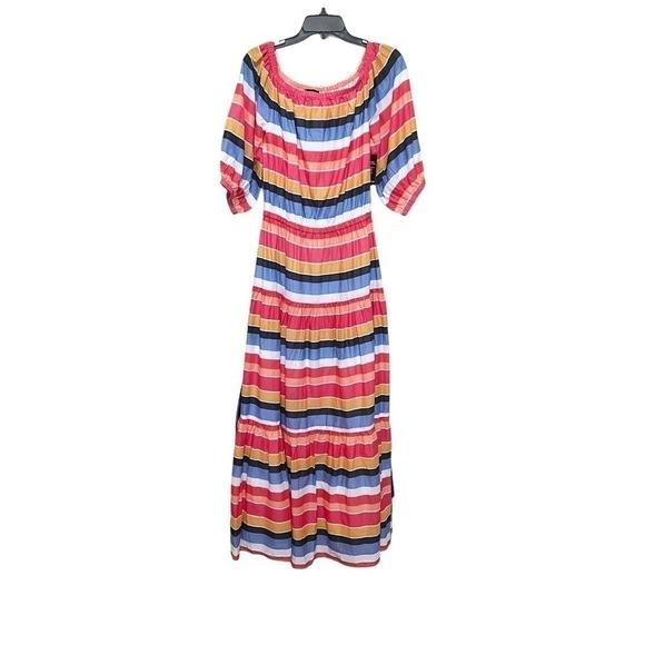 Boston Proper NWT Multi Stripe Off the Shoulder Tiered Maxi Dress Summer Size S - Picture 6 of 10